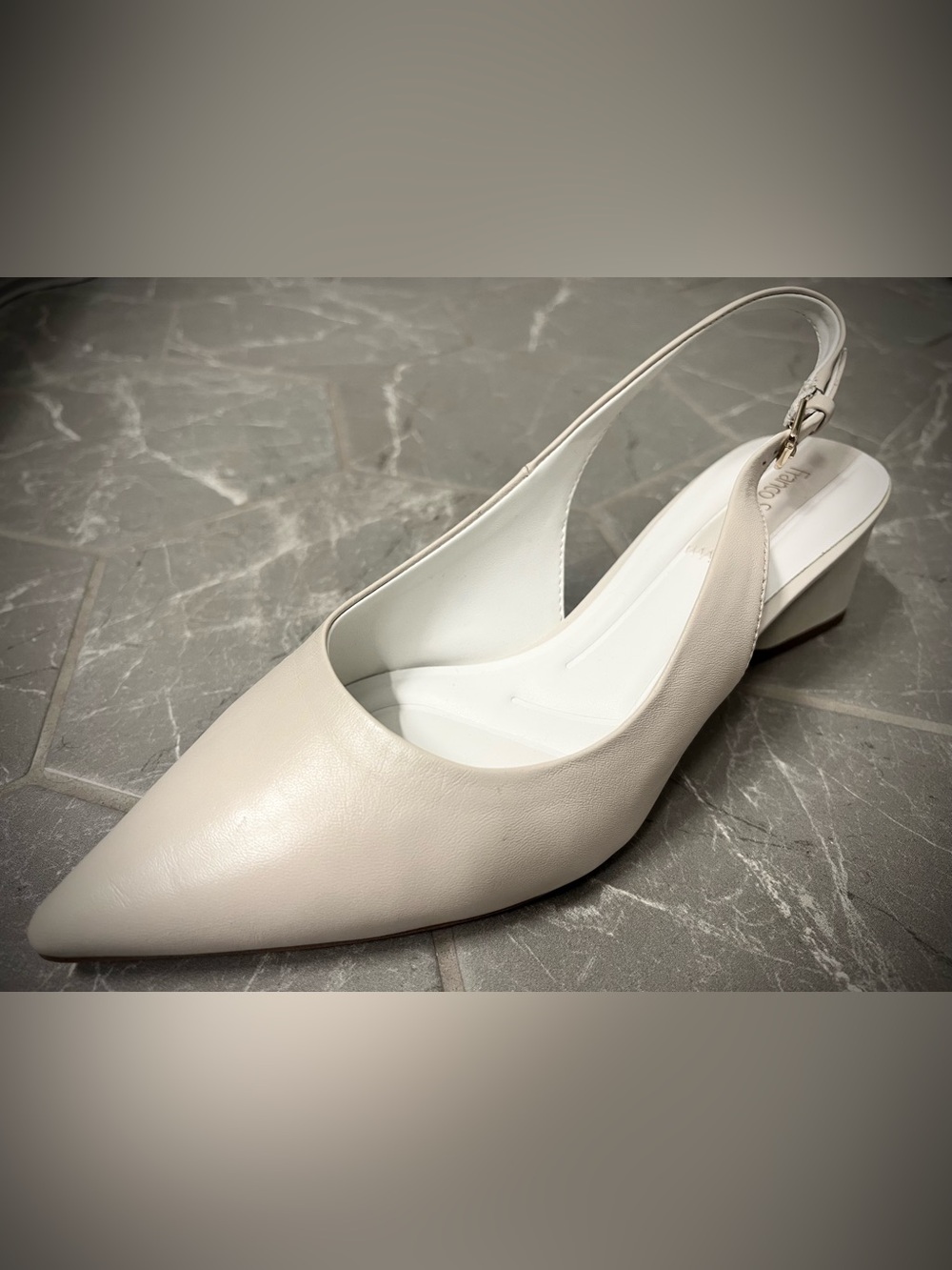 Franco Sarto Racer Slingback Pumps 9W Wide Width Bone Leather Block Heel